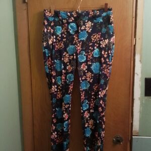 Floral Patterned Pants Merona Size 4 Cropped Skinny Classic Mid Rise Floral Stre